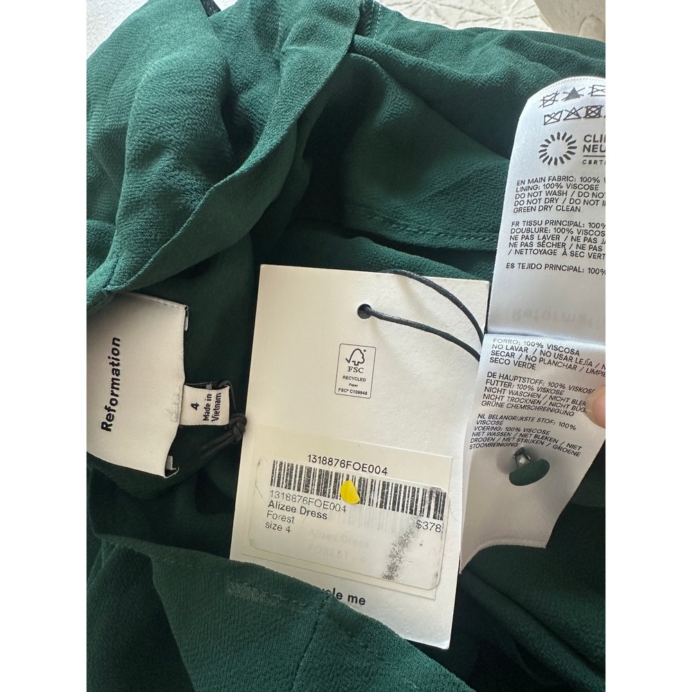 NWT Reformation Alizee Dress Forest Green Mock Neck Chiffon Maxi Gown Slvless 4 - Picture 8 of 9